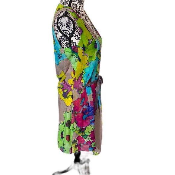 Trina Turk Silk Floral Dress Gray Multicolor Size 2 NWT - Picture 6 of 13